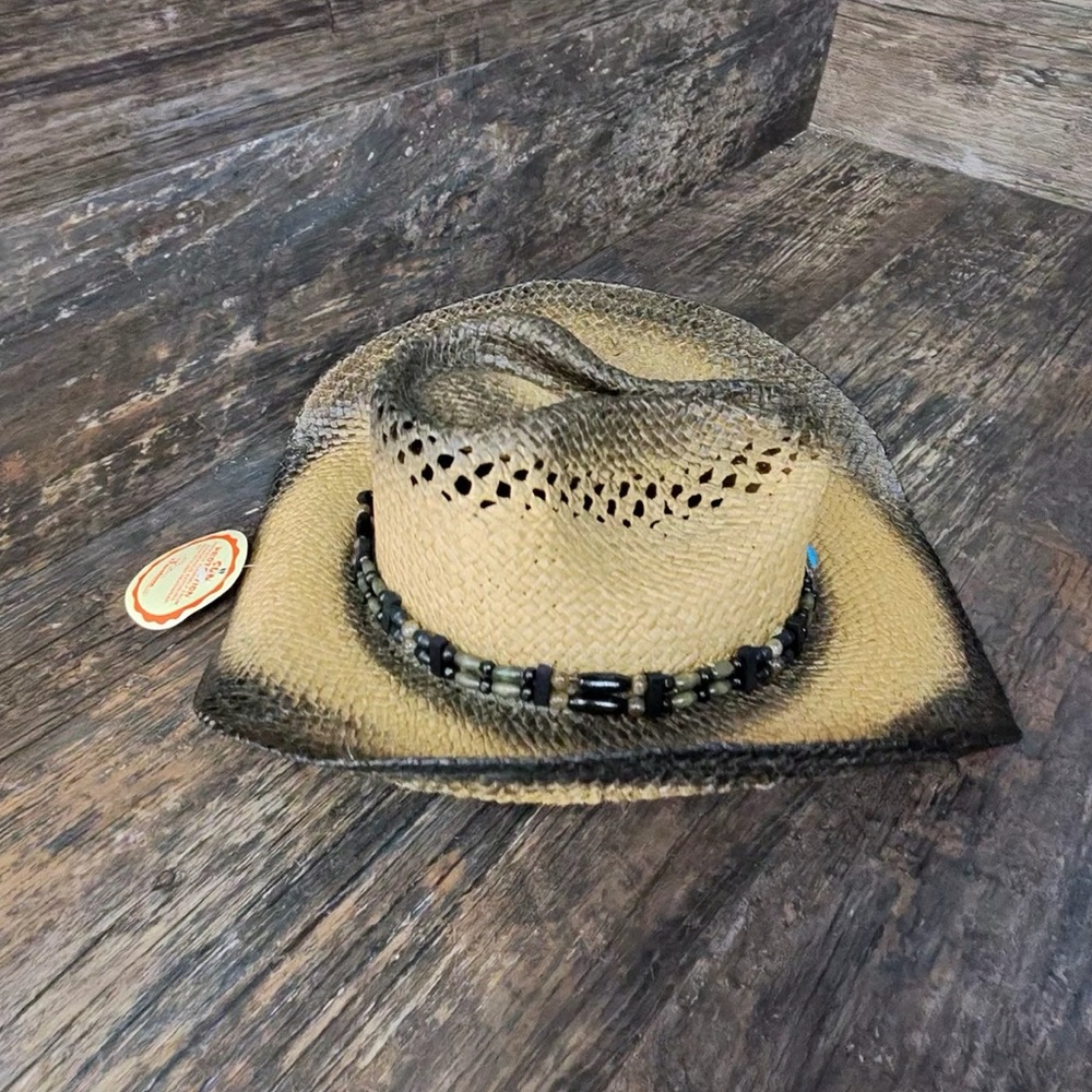 Jacobson Stylish Brown Cowboy Cowgirl Hat with Beaded Band - Picture 3 of 8